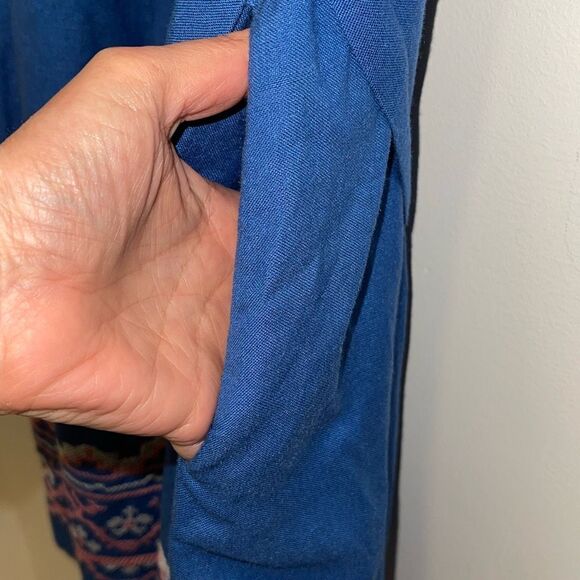 Cupcake and Cashmere Boho Embroidered Cotton Linen Mini Dress Blue Medium - Picture 6 of 11